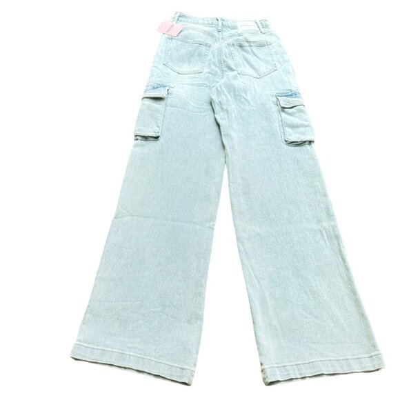 Juicy Couture Womens Wide Leg Cargo Jeans Light blue Denim Size 29 highwaist new - Picture 4 of 13